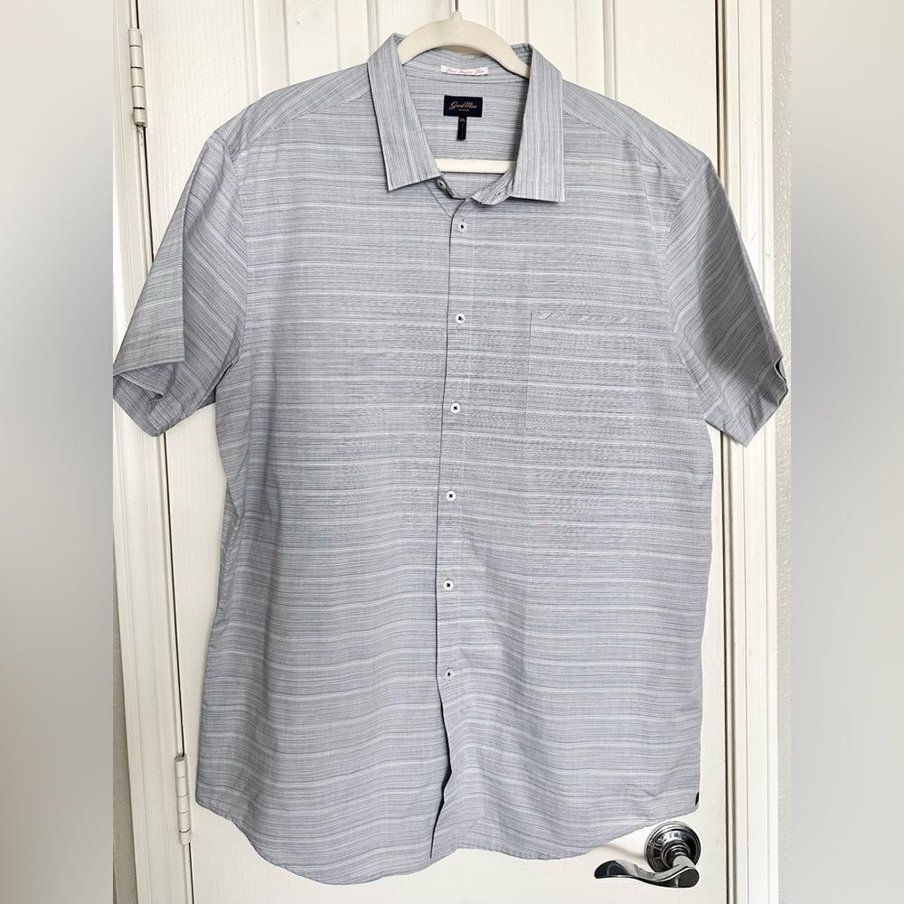 Good Man BRAND XXL - grey thin striped patterned mens button down short sleeve s